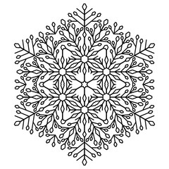 Round vector snowflake. Abstract winter ornament. Fine snowflake