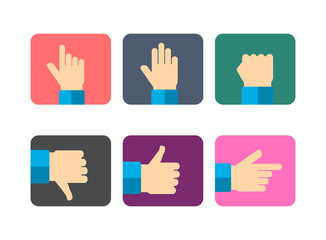 Hands Icons Set, Flat Design Vector illustration