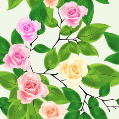 Seamless pattern with pink and white roses