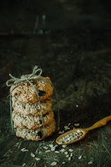 Oatmeal cookies on a old wooden background