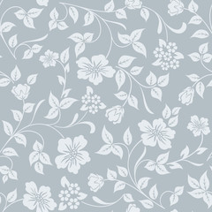 Seamless grey and white flower vector background.