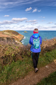 Female Walker At The Rumps In Cornwall England Uk