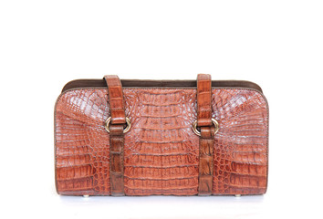 brown crocodile leatherette handbag for woman or man on white