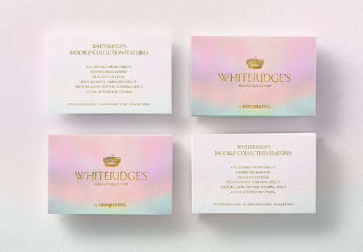 Four Stacks of Luxury Gold-Embossed Business Cards Mockup 1