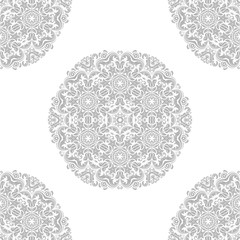 Seamless classic vector light silver pattern with round elements. Traditional orient ornament. Classic vintage background