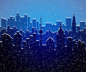 Christmas and new year, winter urban cityscape