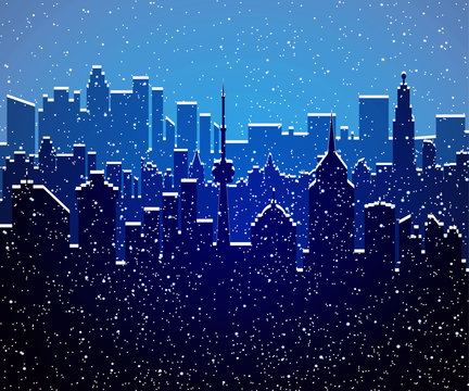 Christmas and new year, winter urban cityscape