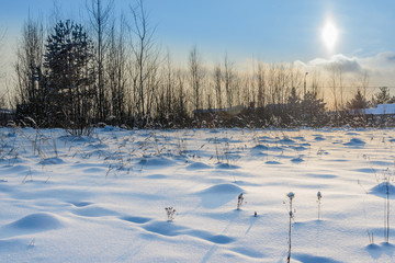 The trail on the snow-covered field