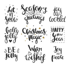 set of Christmas greetings hand drawn in calligraphy