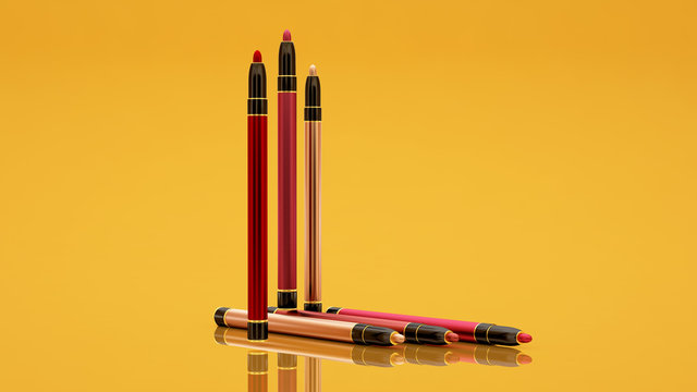 make-up on a yellow background. Bottle, style, makeup, lips, bea