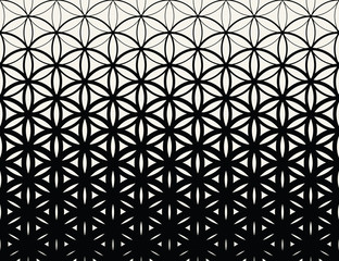 Abstract sacred geometry black and white gradient flower of life halftone  pattern