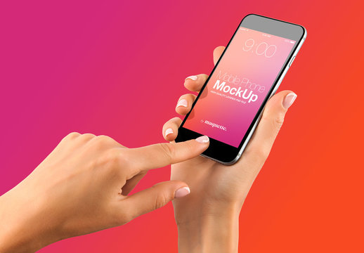 Hand with Cellphone on Gradient Background Mockup 37