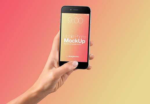 Hand with Cellphone on Gradient Background Mockup 38
