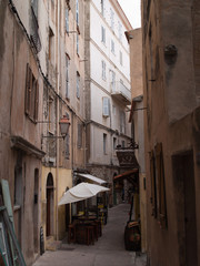 Little street in the old town of bonifacio, corsica (france)