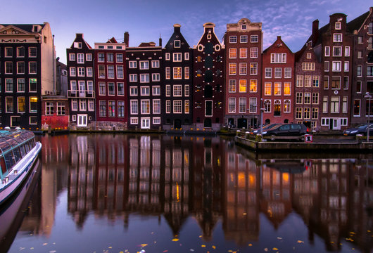 Amsterdam night city view 