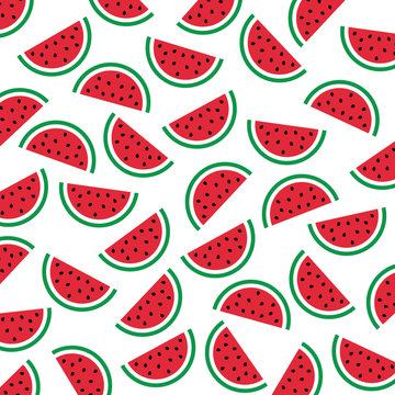 Watermelon pattern. Flat icon slices of watermelon. Vector illustration.