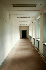 abandoned corridor of the old hospital for crazy