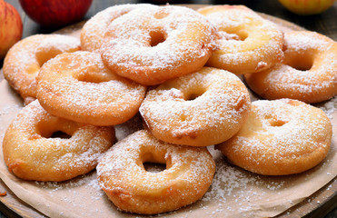 Apple rings on wooden table