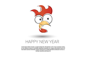 Happy New 2017 Year Rooster Bird Sign Asian Horoscope Flat Vector Illustration