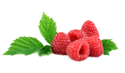 fresh organic raspberries on white