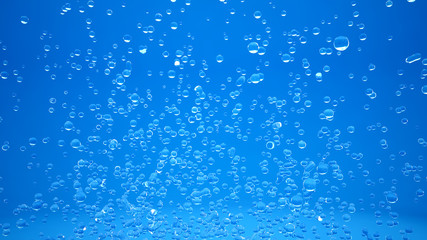 Blue background and texture with falling water droplets, 3D illu