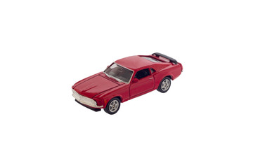 Red toy muscle car model isolated