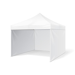 Promotional Advertising Outdoor Event Trade Show Pop-Up Tent Mobile Advertising Marquee. Mock Up, Template. Illustration Isolated On White Background. Ready For Your Design. - 130430556