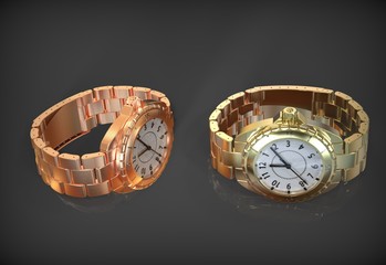 Gold and bronze Watch isolated 3d