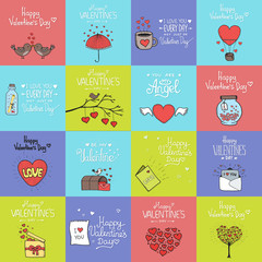 Fototapeta na wymiar Valentines day set - emblems and cards.