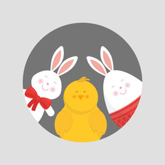 Cute Easter bunny, chicken and egg vector