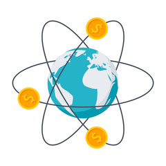 Planet Earth with coins concept for global investment, money transfer