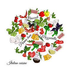 Italian cuisine top view frame. Food menu design. Vector drawn sketch illustration.