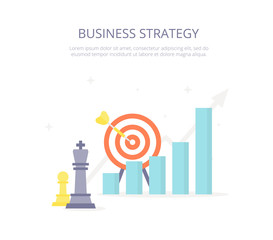 Business strategy. Chess king, target, arrow, growth arrows icons set. Modern flat design concept for web banners, sites, printed materials, infographics. Creative colorful vector illustration