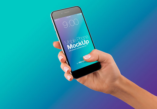 Hand with Cellphone on Gradient Background Mockup 62