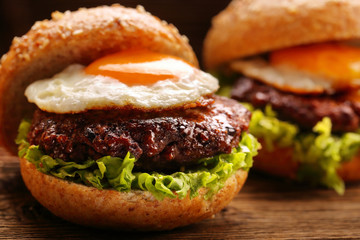Hamburger with beef meat and egg