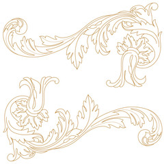 Golden vintage baroque ornament, corner. Retro pattern antique style acanthus. Decorative design element filigree calligraphy vector. - stock vector