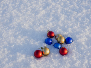 Christmas decorations in the snow 
