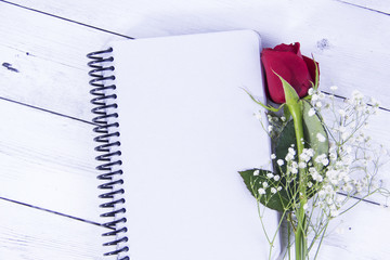 Rose, Flower and notebook - Love on the wood