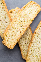 Garlic and herb bread slices. Eco food.