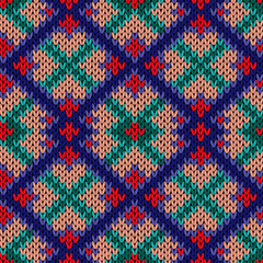 Fototapeta premium Seamless knitted rhombus colorful pattern