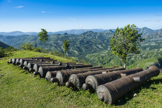 Old cannons in front of the Citadelle Laferriere, Cap Haitien, Haiti