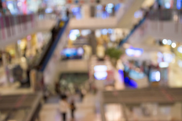 Blurred image of people walking at shopping mall 