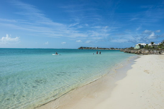 White sand and turquoise water at Sapodilla beach, Providenciales, Turks and Caicos