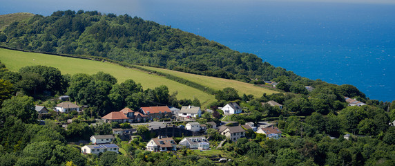 Village on the north coast of Devon. Aerial view. England