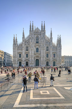 View of the square and the gothic Duomo, the icon of Milan, Milan, Lombardy