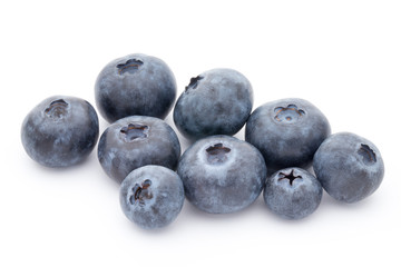 Group of fresh juisy blueberries isolated on white background.