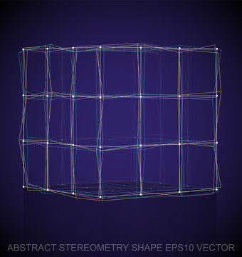 Abstract stereometry shape: Multicolor sketched Cube. Hand drawn 3D polygonal Cube. EPS 10, vector.