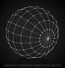 Abstract stereometry shape: White sketched Sphere. Hand drawn 3D polygonal Sphere. EPS 10, vector.