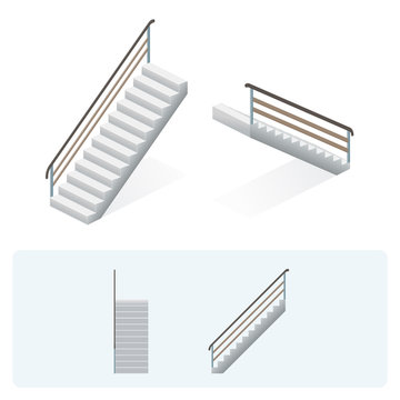 Isometric stairs - face, profile and top view. Vector illustration. 