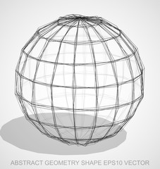 Abstract geometry shape: Ink sketched Sphere. Hand drawn 3D polygonal Sphere. EPS 10, vector.